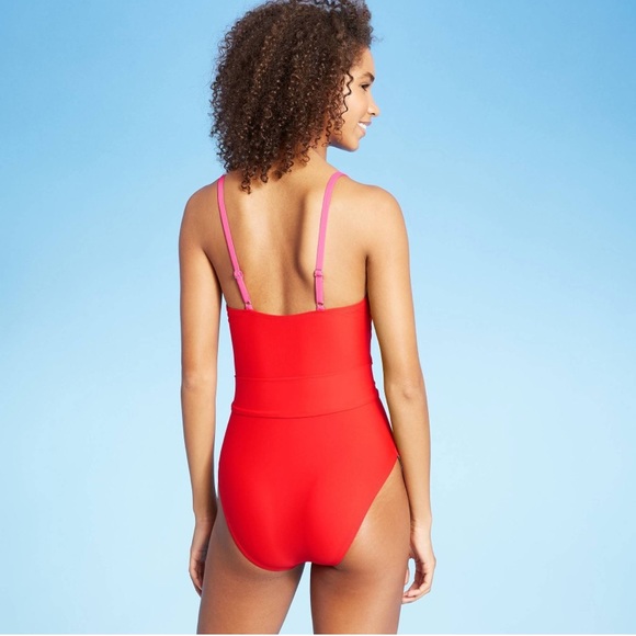 Sea Angel Women's Pink Red Front Cutout One Piece Swimsuit - Picture 2 of 15